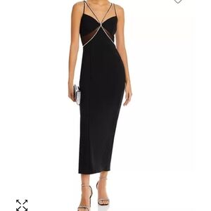 AQUA Crystal Embellished Sheath Midi Dress, Black, Size Medium